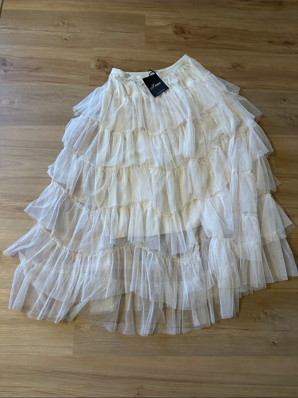 Tiered Asymmetrical Cream Tulle Skirt